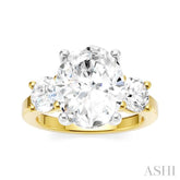 1 Ctw Tri-Mount Past, Present and Future Oval Shape Center Round Cut Diamond Semi Mount Engagement Ring in 14K Yellow and White Gold